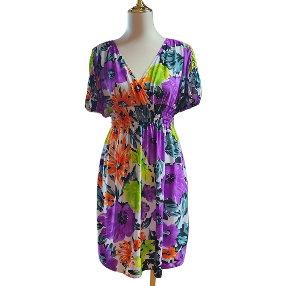 Floral V-Neck Sun Dress - Paris Pink Size Large - Picture 1 of 6